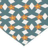 Retro Teal & Orange Floral Grid Table Runner ショートテーブルランナー (コーナー)