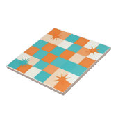 Retro Teal Orange Starburst Checkerboard タイル (側面)