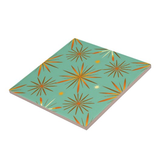 Retro Teal Orange Starburst Pattern タイル (側面)
