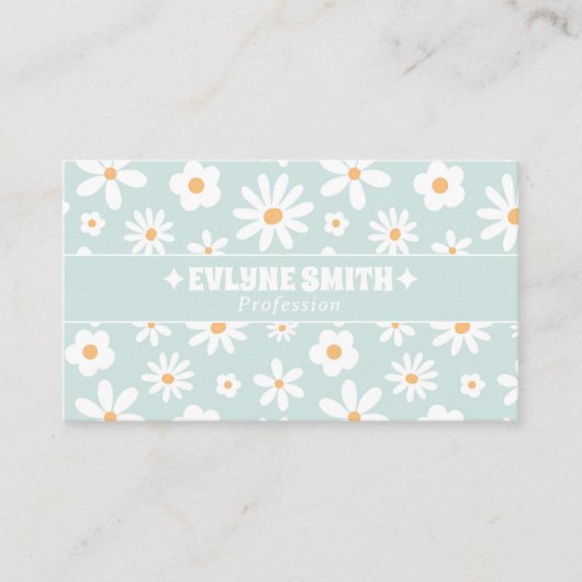 Retro Teal Pastel Groovy Floral Boho Unique 70s  名刺 (正面)