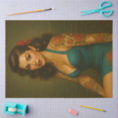 Retro Teal Pin-Up Tattoo Decoupage 薄葉紙 (クラフト)