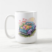 Retro Teal & Purple Truck with Easter Eggs コーヒーマグカップ (左)