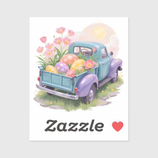 Retro Teal & Purple Truck with Easter Eggs シール (シート)
