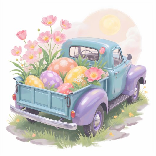 Retro Teal & Purple Truck with Easter Eggs シール (正面)