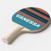 Retro Teal Splash Horizon Striping with Name 卓球ラケット (正面アングル)
