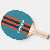 Retro Teal Splash Pin Stripes with Name 卓球ラケット (横)