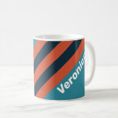 Retro Teal Splash Stripes with Name コーヒーマグカップ (正面右)