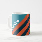 Retro Teal Splash Stripes with Name コーヒーマグカップ (正面左)