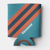 Retro Teal Splash Stripes with Name 缶クーラー (正面)