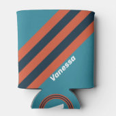 Retro Teal Splash Stripes with Name 缶クーラー (裏面)