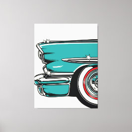Retro Teal Sports Car Front Pop Art Illustration キャンバスプリント