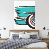 Retro Teal Sports Car Front Pop Art Illustration キャンバスプリント (インサイチュ (寝室))