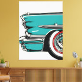Retro Teal Sports Car Front Pop Art Illustration キャンバスプリント (インサイチュ (リビング))