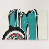 Retro Teal Sports Car Front Pop Art Illustration ジグソーパズル (横)