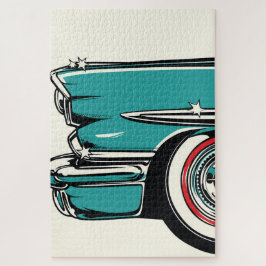 Retro Teal Sports Car Front Pop Art Illustration ジグソーパズル