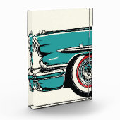 Retro Teal Sports Car Front Pop Art Illustration フォトブロック (左)