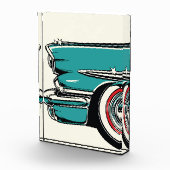 Retro Teal Sports Car Front Pop Art Illustration フォトブロック (右)
