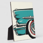 Retro Teal Sports Car Front Pop Art Illustration フォトプラーク (側面)
