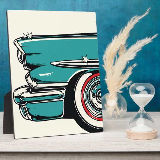 Retro Teal Sports Car Front Pop Art Illustration フォトプラーク (側面)