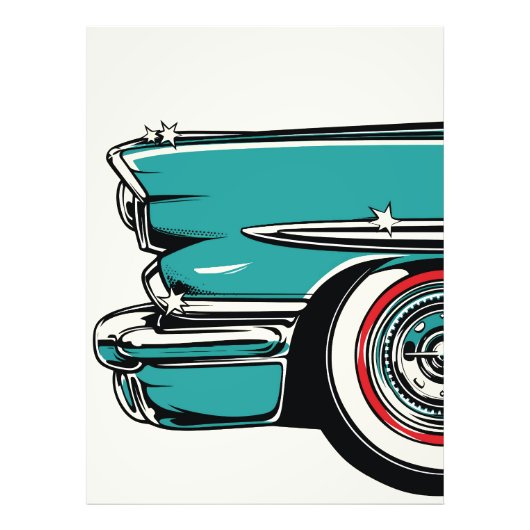 Retro Teal Sports Car Front Pop Art Illustration フォトプリント (正面)