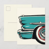 Retro Teal Sports Car Front Pop Art Illustration ポストカード (正面/裏面)