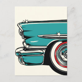 Retro Teal Sports Car Front Pop Art Illustration ポストカード
