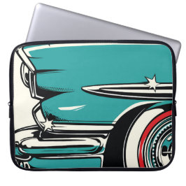 Retro Teal Sports Car Front Pop Art Illustration ラップトップスリーブ