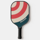 Retro Teal Vibe Circle Stripe with Name ピックルボールラケット (裏面)