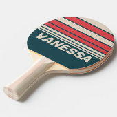 Retro Teal Vibe Horizon Striping with Name 卓球ラケット (正面アングル)
