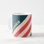 Retro Teal Vibe Stripes with Name コーヒーマグカップ (正面左)