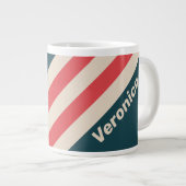 Retro Teal Vibe Stripes with Name ジャンボコーヒーマグカップ (正面右)