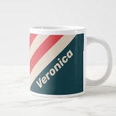 Retro Teal Vibe Stripes with Name ジャンボコーヒーマグカップ (右)