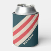 Retro Teal Vibe Stripes with Name 缶クーラー (缶正面)