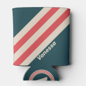 Retro Teal Vibe Stripes with Name 缶クーラー (裏面)