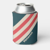 Retro Teal Vibe Stripes with Name 缶クーラー (缶裏面)