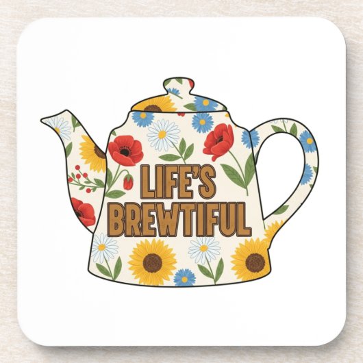 Retro teapot life's brewtiful design コースター (正面)