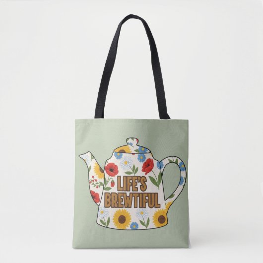 Retro teapot life's brewtiful design トートバッグ (正面)