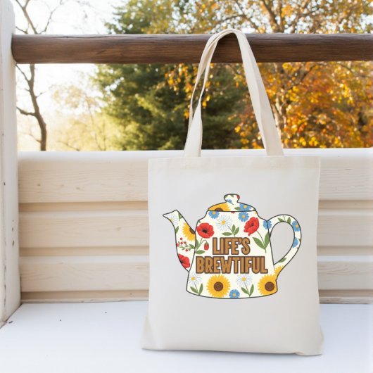 Retro teapot life's brewtiful design トートバッグ