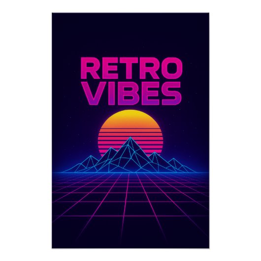 Retro Tech Vibes Neon Synthwave Design Poster ポスター (正面)