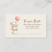 Retro Teddy Bear Baby girl shower Diaper Raffle エンクロージャーカード (正面)