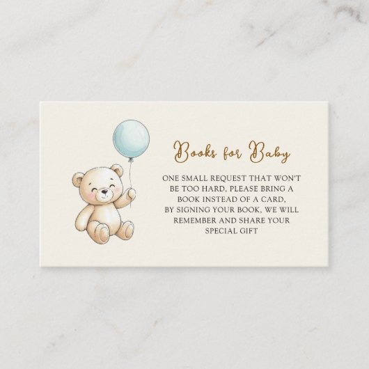 Retro Teddy Bear Blue Baby Shower Book Request エンクロージャーカード (正面)