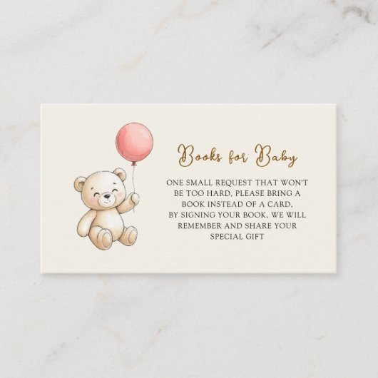 Retro Teddy Bear pink Baby Shower Book Request エンクロージャーカード (正面)
