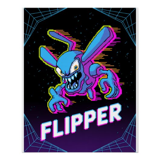 Retro Tempest Flipper Arcade Villain Cartoon Tee ポスター (正面)