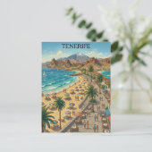 Retro Tenerife Canary Islands Spain Beach  ポストカード (スタンド正面)