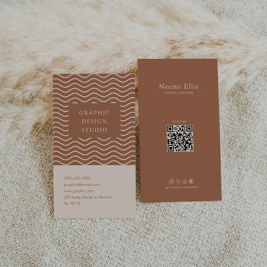 Retro Terracotta Curly Line Graphic Designer 名刺
