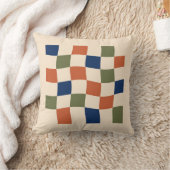 Retro Terracotta Sage Wavy Checker Cushion クッション (ブランケット)