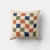 Retro Terracotta Sage Wavy Checker Cushion クッション (裏面)
