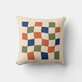 Retro Terracotta Sage Wavy Checker Cushion クッション (正面)