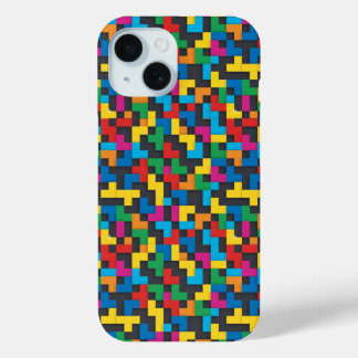 Retro Tetris Blocks Seamless Pattern iPhone 15ケース