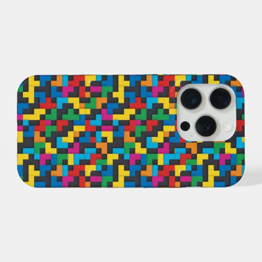 Retro Tetris Blocks Seamless Pattern iPhoneケース (裏面横)
